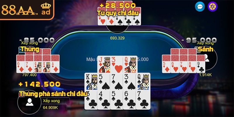 Mậu binh 88AA: Trải nghiệm đánh bài trực tuyến hấp dẫn 2 Bộ tứ quý rất mạnh trong trò chơi