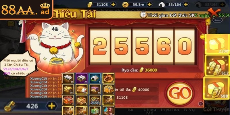 Số lượt quay miễn phí, đi kèm hệ số nhân thưởng cao